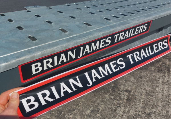 Pair of Brian James Trailers Logo Sticker Traditional Brian James Logo 58cm x6cm