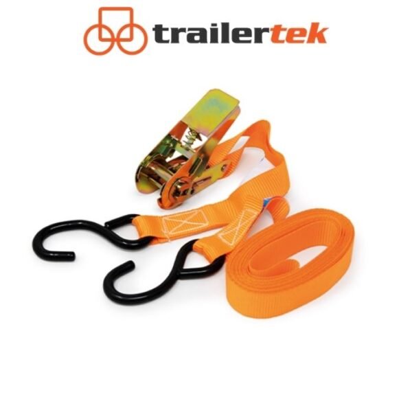 Motorbike Trailer Ratchet Strap 700Kg & Hooks 4.5m with heavy duty S Hook Orange