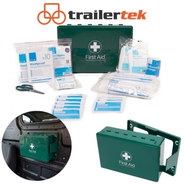 Vehicle Mounted 30pc First-Aid Box & Bracket, for tradesmen, taxi, lorry, trailer