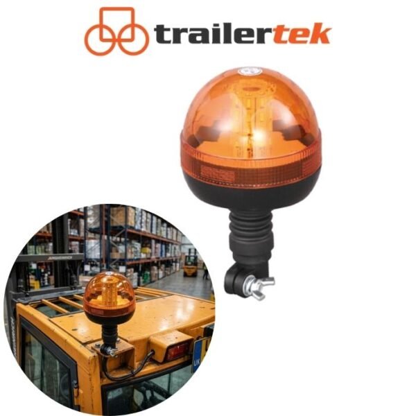 Warning Beacon Light Amber Flexi Din 40 LED Flashing Pole Mount Rotating 12/24V