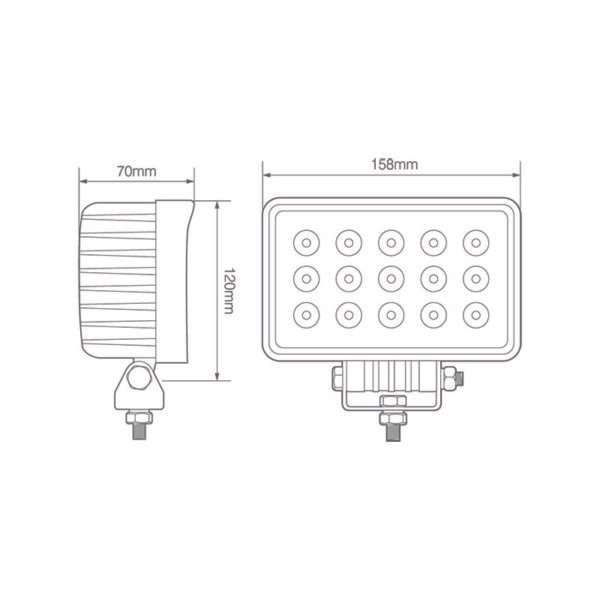 RL15545BM Dieline PRINT 45W Rectangular Flood Lamp 12/24v Multivolt IP67 waterproof